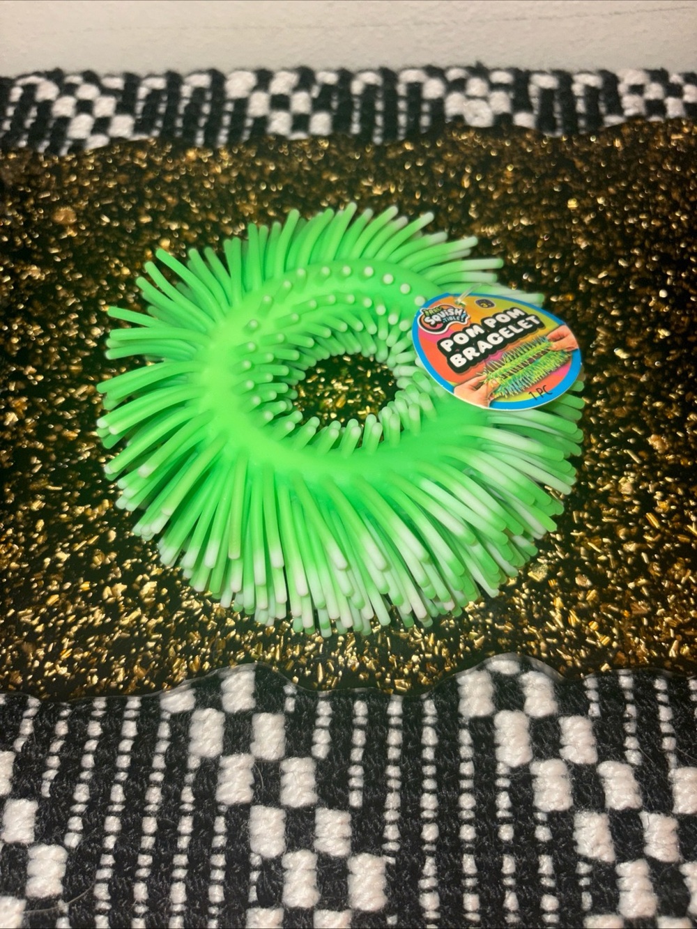 Ja-Ru Green Pom Pom Bracelet - Stretchy Squishy